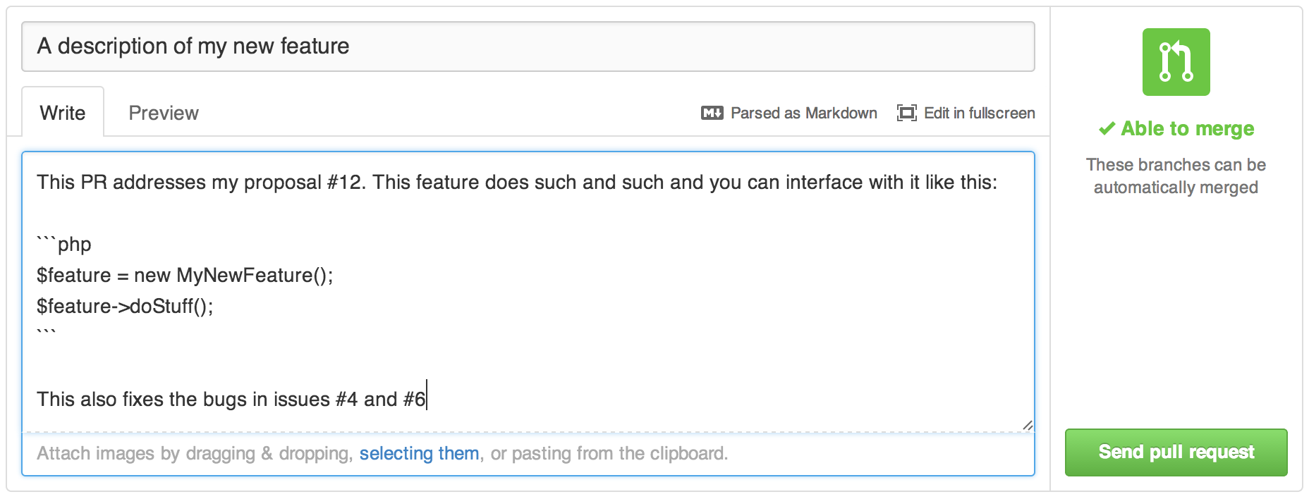 Pull request message